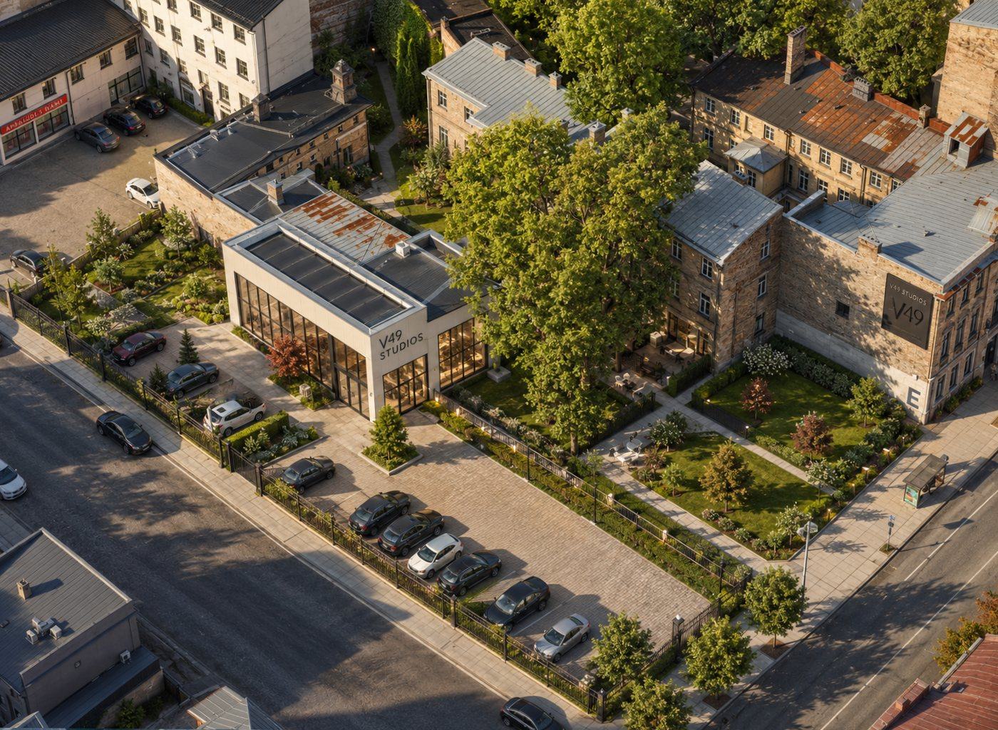 Proposed V49 studio district, aerial view